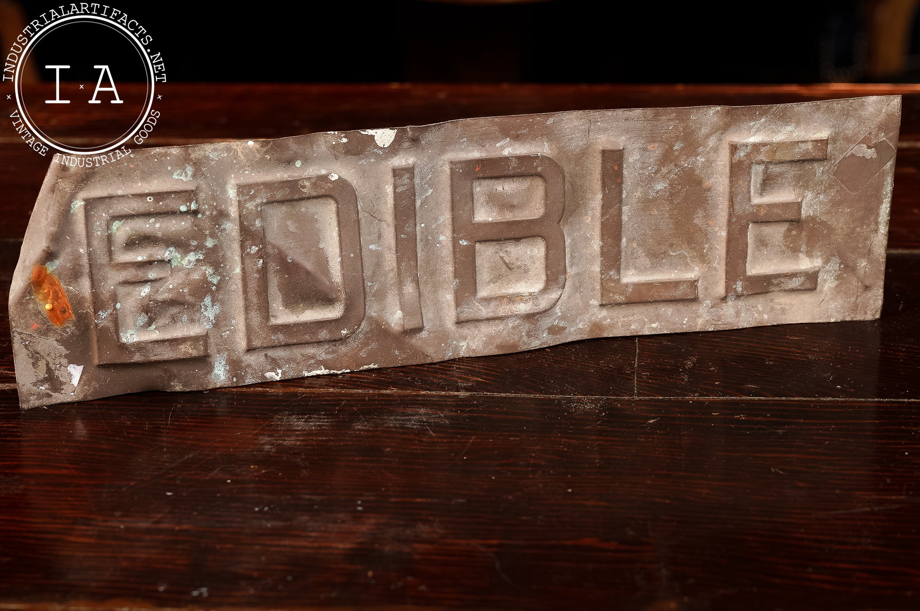 Vintage Edible Embossed Tin Sign – Industrial Artifacts