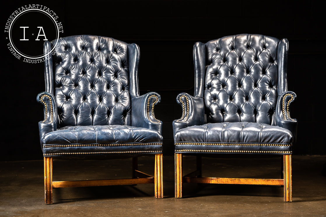 Midnight Blue Tufted Leather Armchair