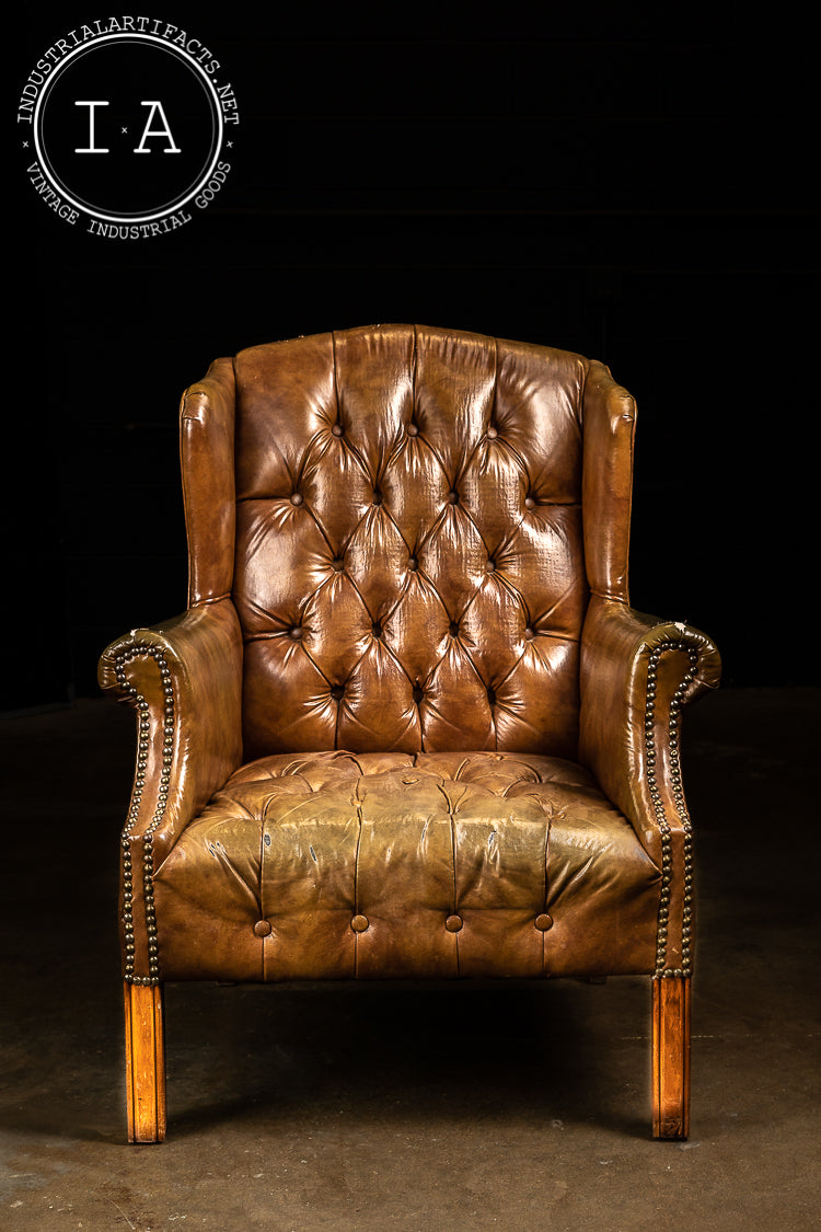 Vintage Tufted Leather Chesterfield Armchair in Camel Brown