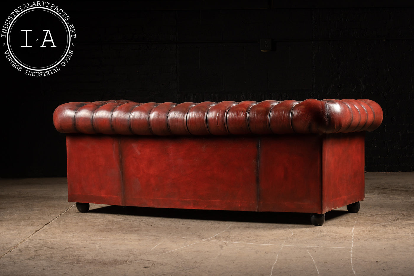Vintage Oxblood Tufted Leather Sofa