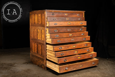 Early 20th Century Ten Drawer Red Oak Flat File Cabinet