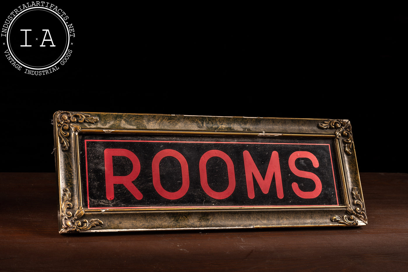 Antique Reverse Painted Lighted Rooms Sign