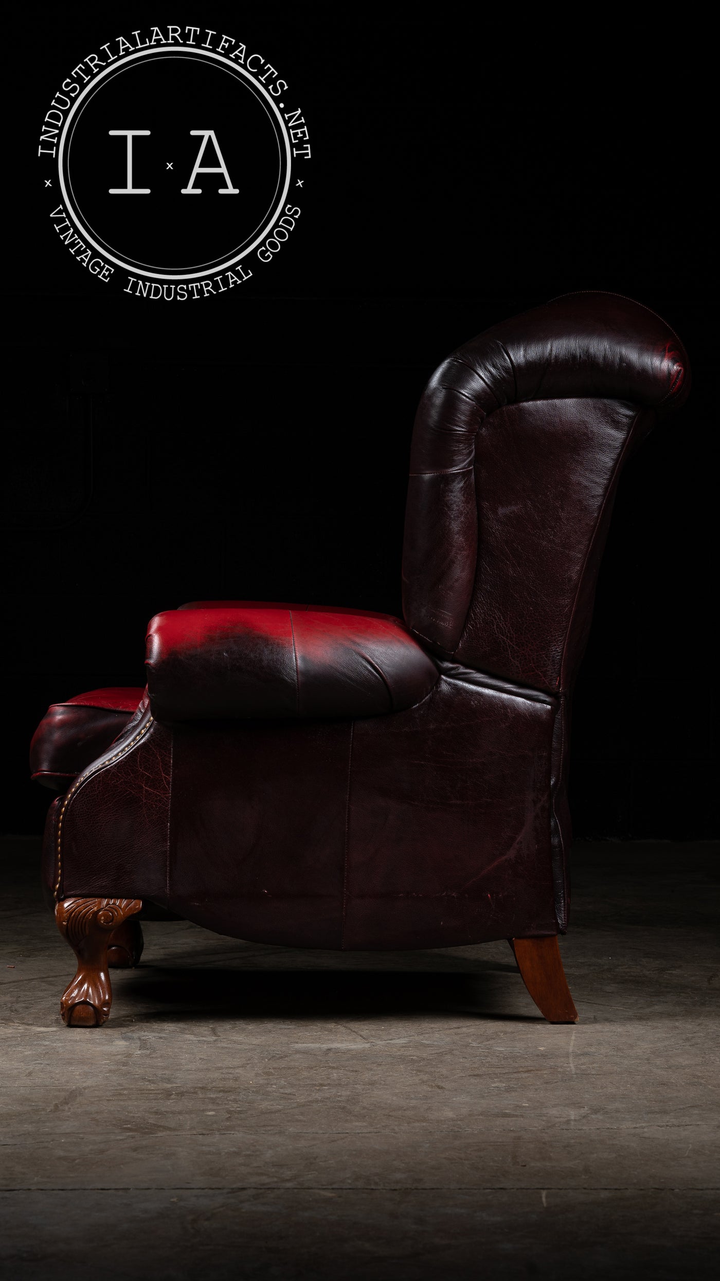 Vintage Tufted Wingback Recliner Chair In Oxblood