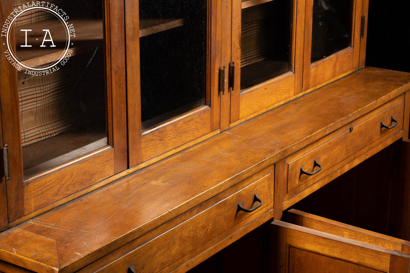 Massive Antique Wooden Hutch with Glass Doors