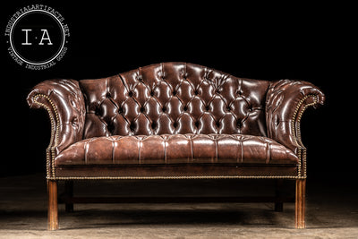 Vintage Tufted Leather Chippendale Sofa in Brown