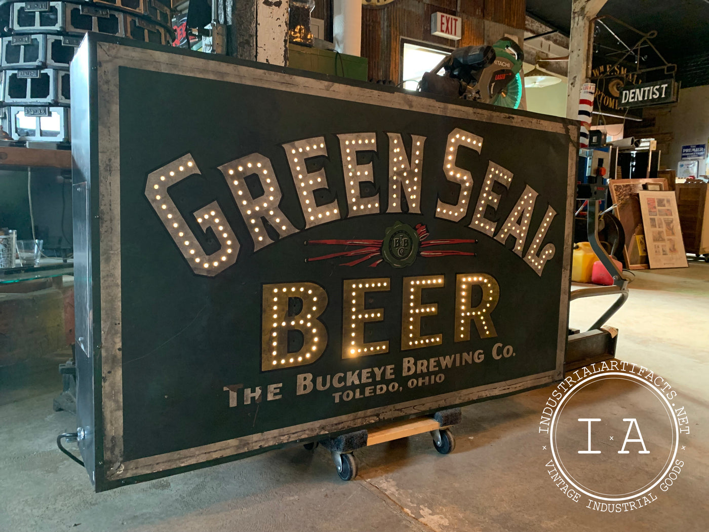 Rare Pre-Prohibition Green Seal Beer Backlit Punched Lighted Sign - from The Buckeye Brewing Company