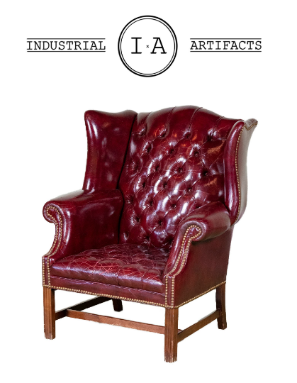 Pair Of Vintage Aged Oxblood Wingback Chairs